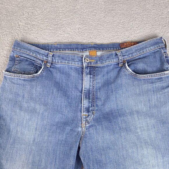 Orvis Jeans Mens 41 x 28.5 Blue Denim Straight Leg Distressed Cotton Blend - Picture 3 of 16